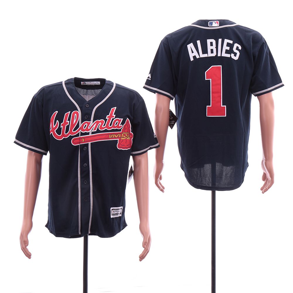 Men Atlanta Braves 1 Albies Blue Game MLB Jerseys